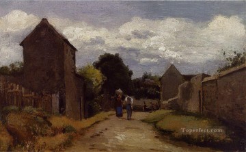  Side Painting - male and female peasants on a path crossing the countryside Camille Pissarro